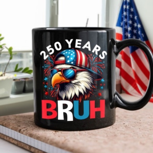 Alternative view of 250 Years USA Bruh 250th Birthday 1776-2026 Eagle Flag Black Mug HA75 897322
