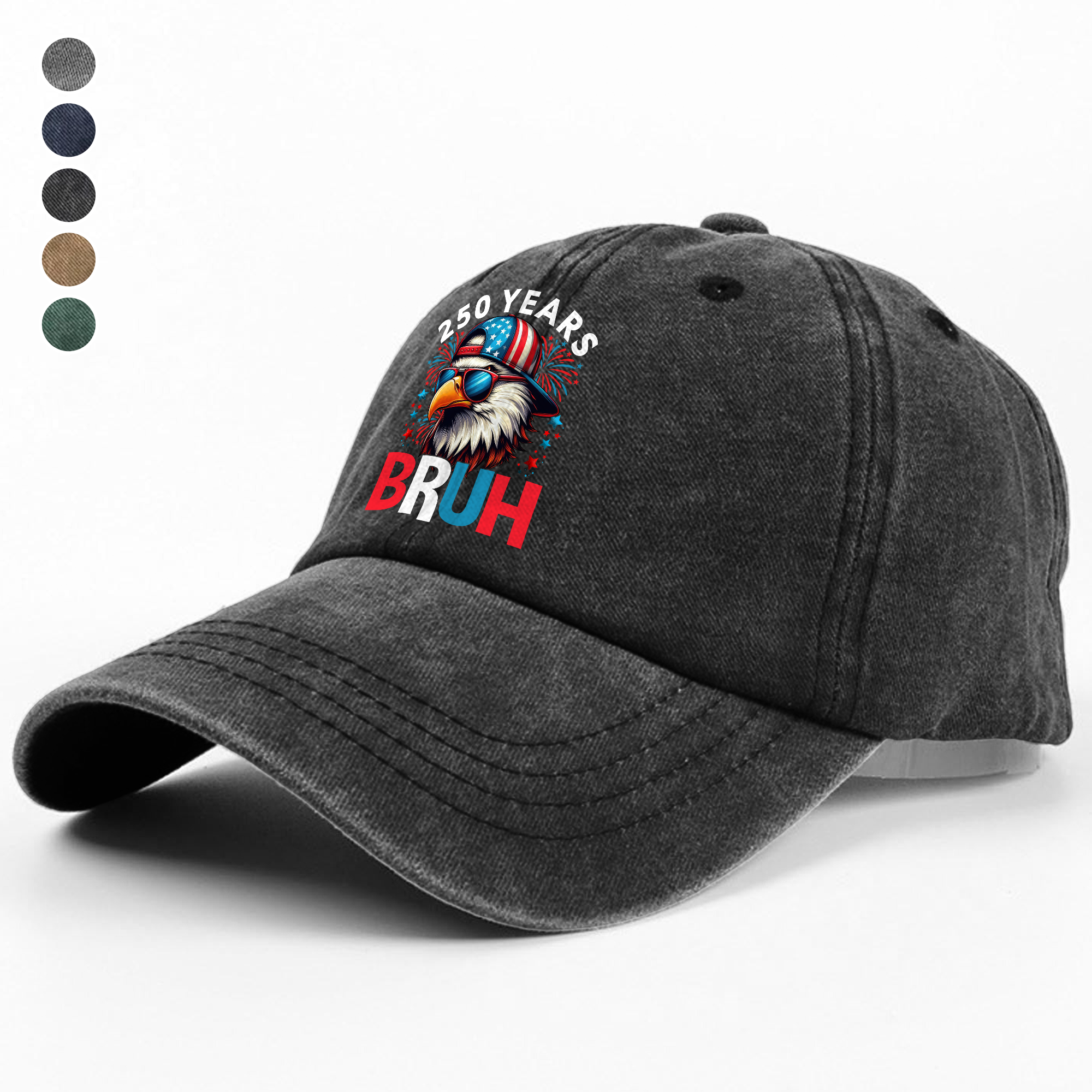 250 Years USA Bruh 250th Birthday 1776-2026 Eagle Flag Washed Denim Baseball Cap HA75 897332 - Image 5