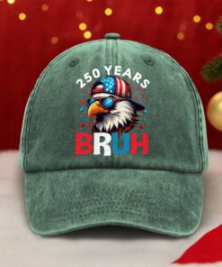 Alternative view of 250 Years USA Bruh 250th Birthday 1776-2026 Eagle Flag Washed Denim Baseball Cap