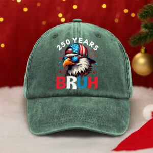 Alternative view of 250 Years USA Bruh 250th Birthday 1776-2026 Eagle Flag Washed Denim Baseball Cap HA75 897332