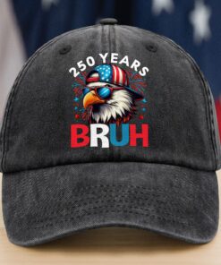 250 Years USA Bruh 250th Birthday 1776-2026 Eagle Flag Washed Denim Baseball Cap
