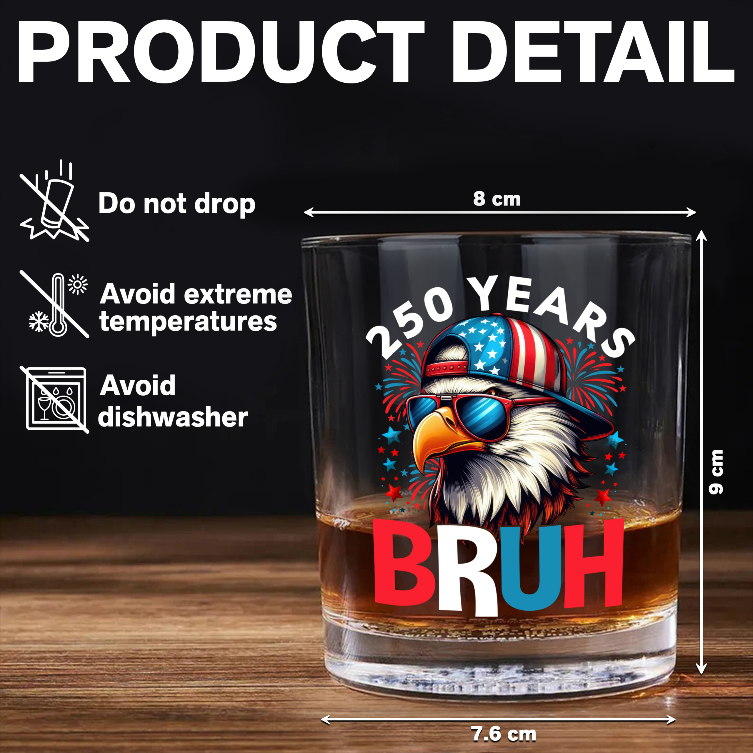 250 Years USA Bruh 250th Birthday 1776-2026 Eagle Flag Whiskey Glass HA75 897328 - Image 7