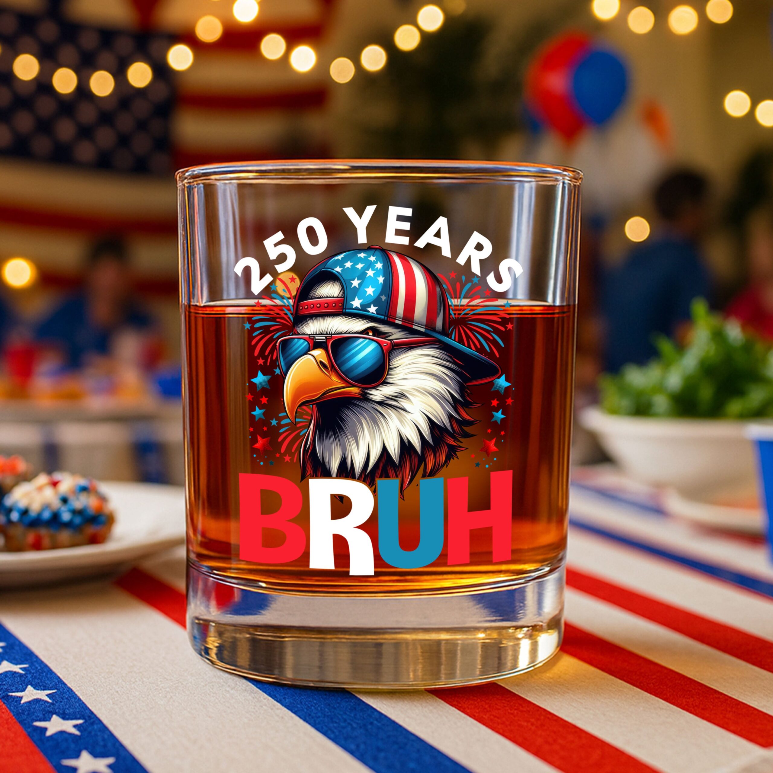 250 Years USA Bruh 250th Birthday 1776-2026 Eagle Flag Whiskey Glass HA75 897328 - Image 2