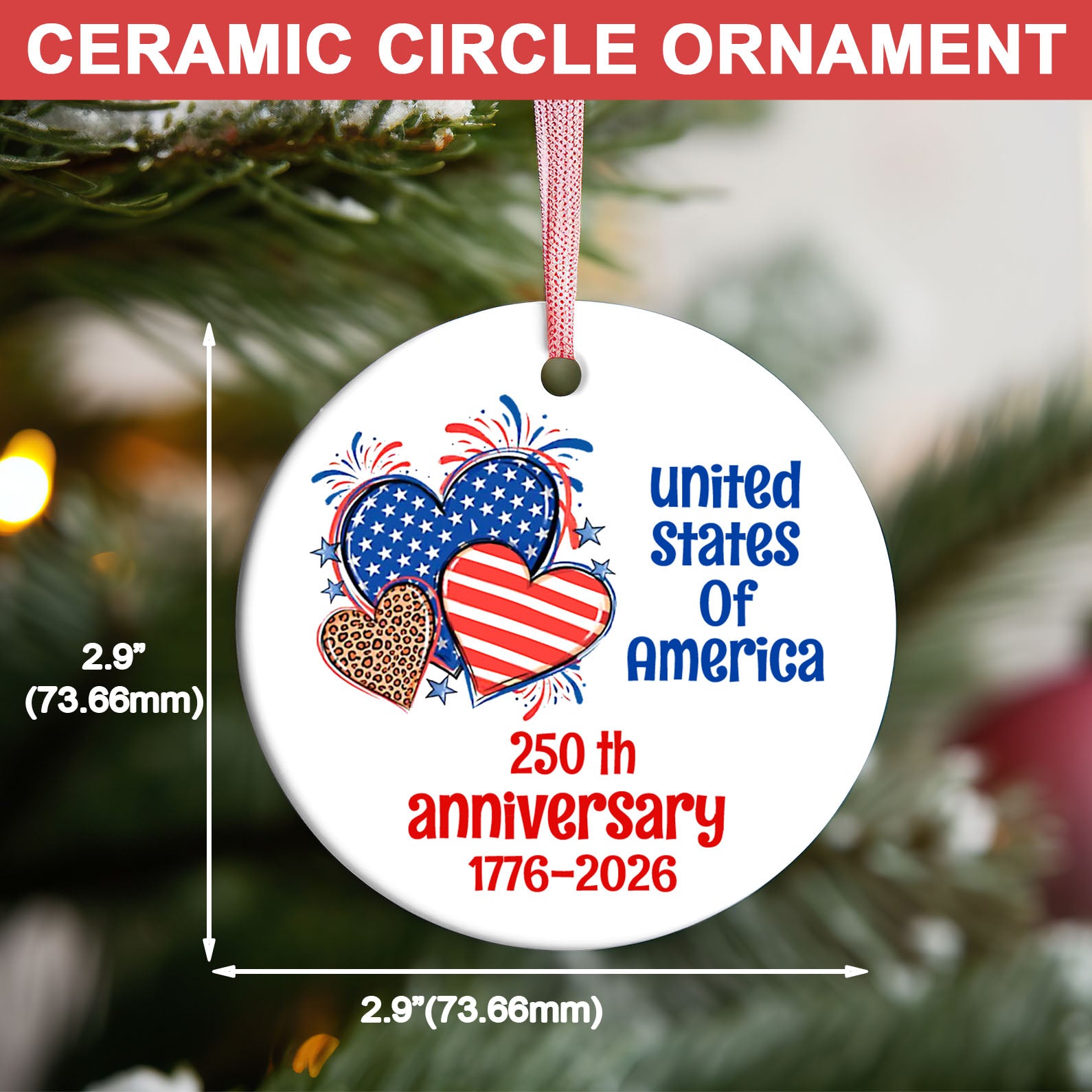 250th Anniversary of the United States Ornament | America 250 Patriotic Ceramic Ornament | Independence Day Gift 683586 - Image 3