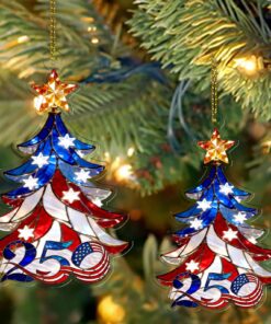 Alternative view of 250th Anniversary USA Ornament | Faux Stained Glass Patriotic Christmas Ornament | 1776-2026 Liberty Decoration
