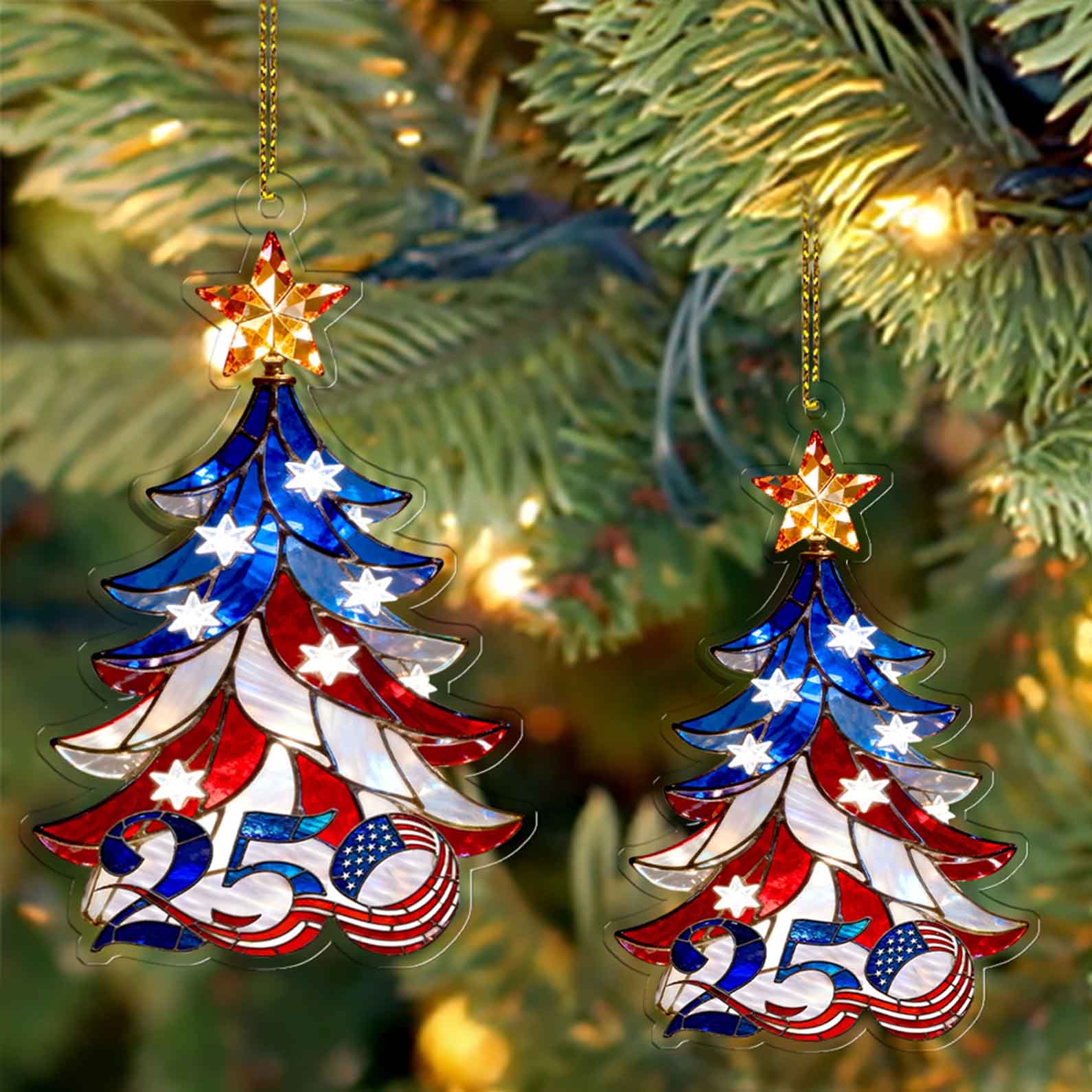 250th Anniversary USA Ornament | Faux Stained Glass Patriotic Christmas Ornament | 1776–2026 Liberty Decoration 683515 - Image 2