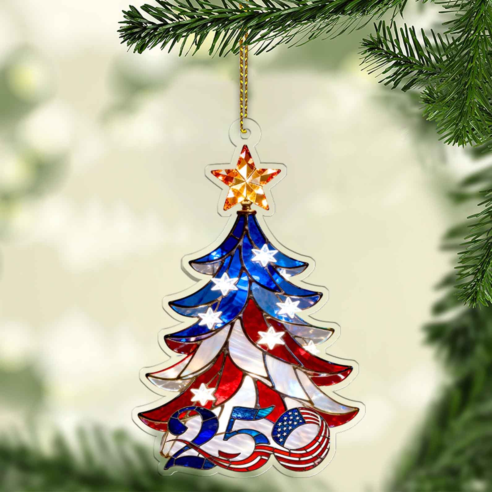 250th Anniversary USA Ornament | Faux Stained Glass Patriotic Christmas Ornament | 1776–2026 Liberty Decoration 683515