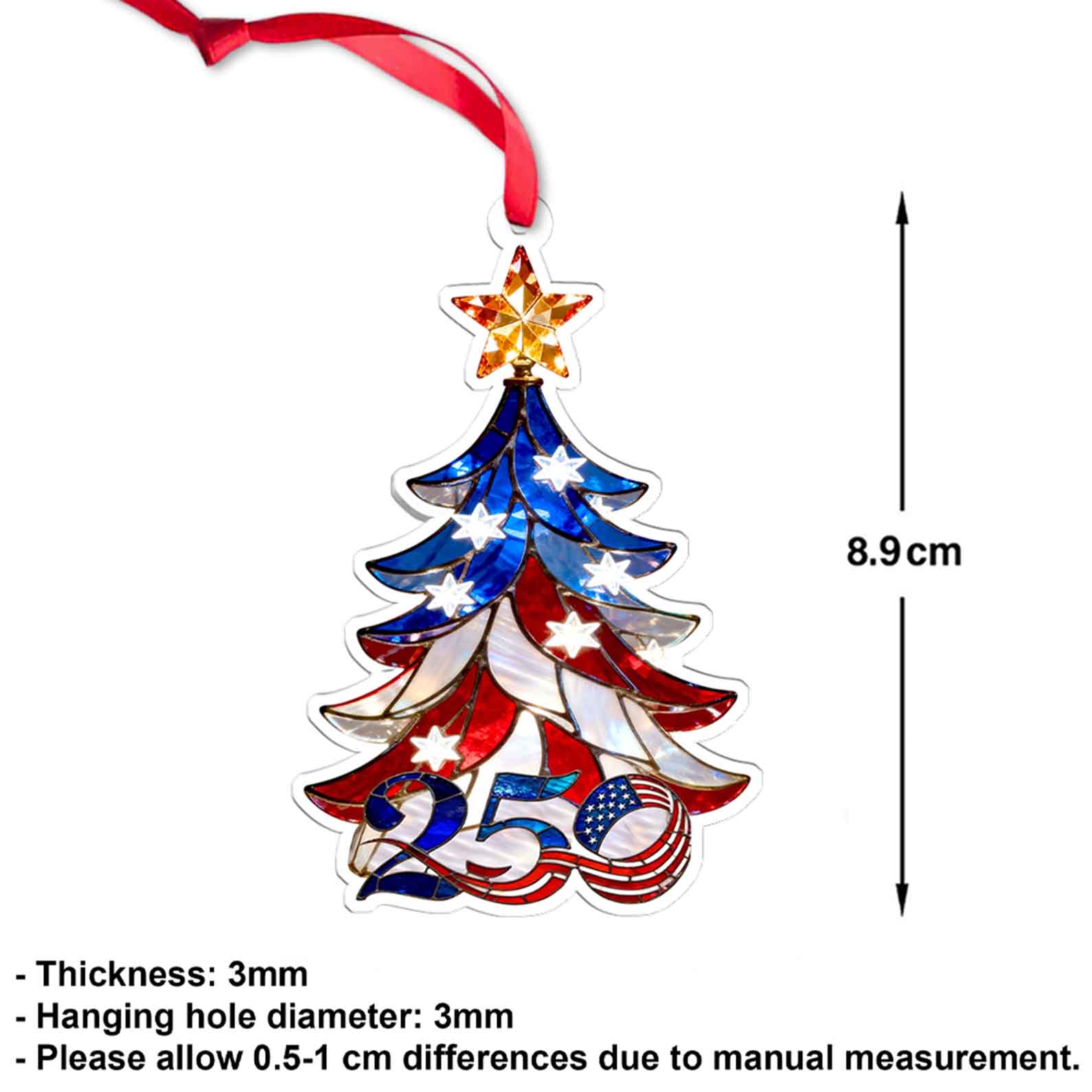 250th Anniversary USA Ornament | Faux Stained Glass Patriotic Christmas Ornament | 1776–2026 Liberty Decoration 683515 - Image 3