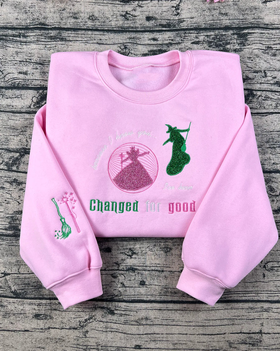 Elphaba And Glinda Embroidered Sweatshirt, Bestie Gifts, Wicked For Good, Shiz University, Defying Gravity
