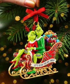 Personalized Green Monster Couple Christmas, The Grinch Ornament, Merry Grinchmas Ornament, Funny Grinch Monster Ornament