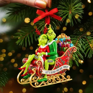 Personalized Green Monster Couple Christmas, The Grinch Ornament, Merry Grinchmas Ornament, Funny Grinch Monster Ornament