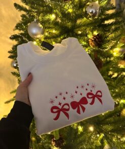 Alternative view of Red Bow Embroidered Sweatshirt, Christmas Holiday Embroidery
