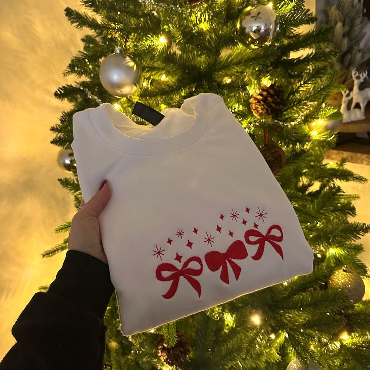 Red Bow Embroidered Sweatshirt, Christmas Holiday Embroidery - Image 2