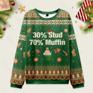 30?? Stud 70?? Muffin Ugly Christmas Fuzzy Fleece Sweatshirt
