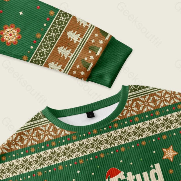 30?? Stud 70?? Muffin Ugly Christmas Fuzzy Fleece Sweatshirt - Image 3