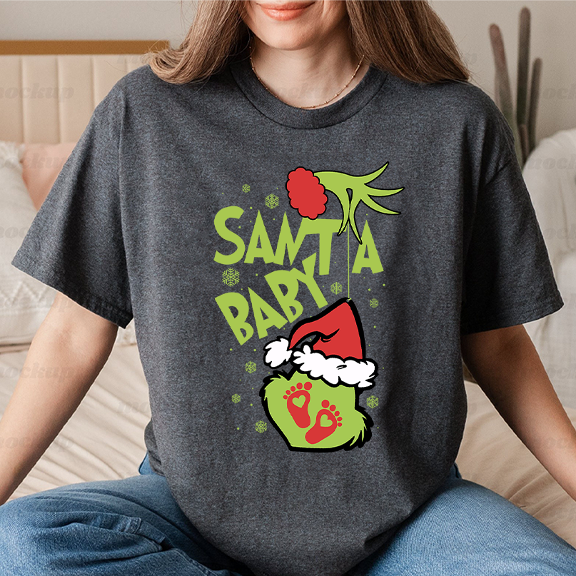 Santa Baby Grinch Sweatshirt, Christmas Mom Shirt, Christmas Mama Shirt, Holiday Mom Shirt, Grinch Mama Crewneck, Grinch Mom Hoodie - Image 5