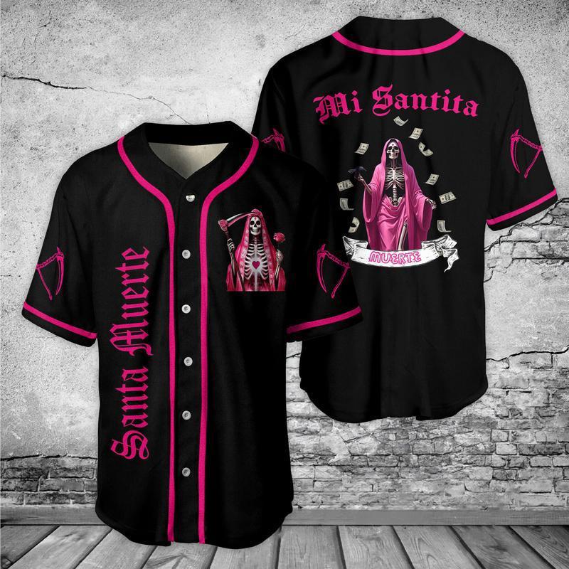 Santa Muerte Mexico Baseball Jersey Mexican Jersey Shirt Jersey - Image 6
