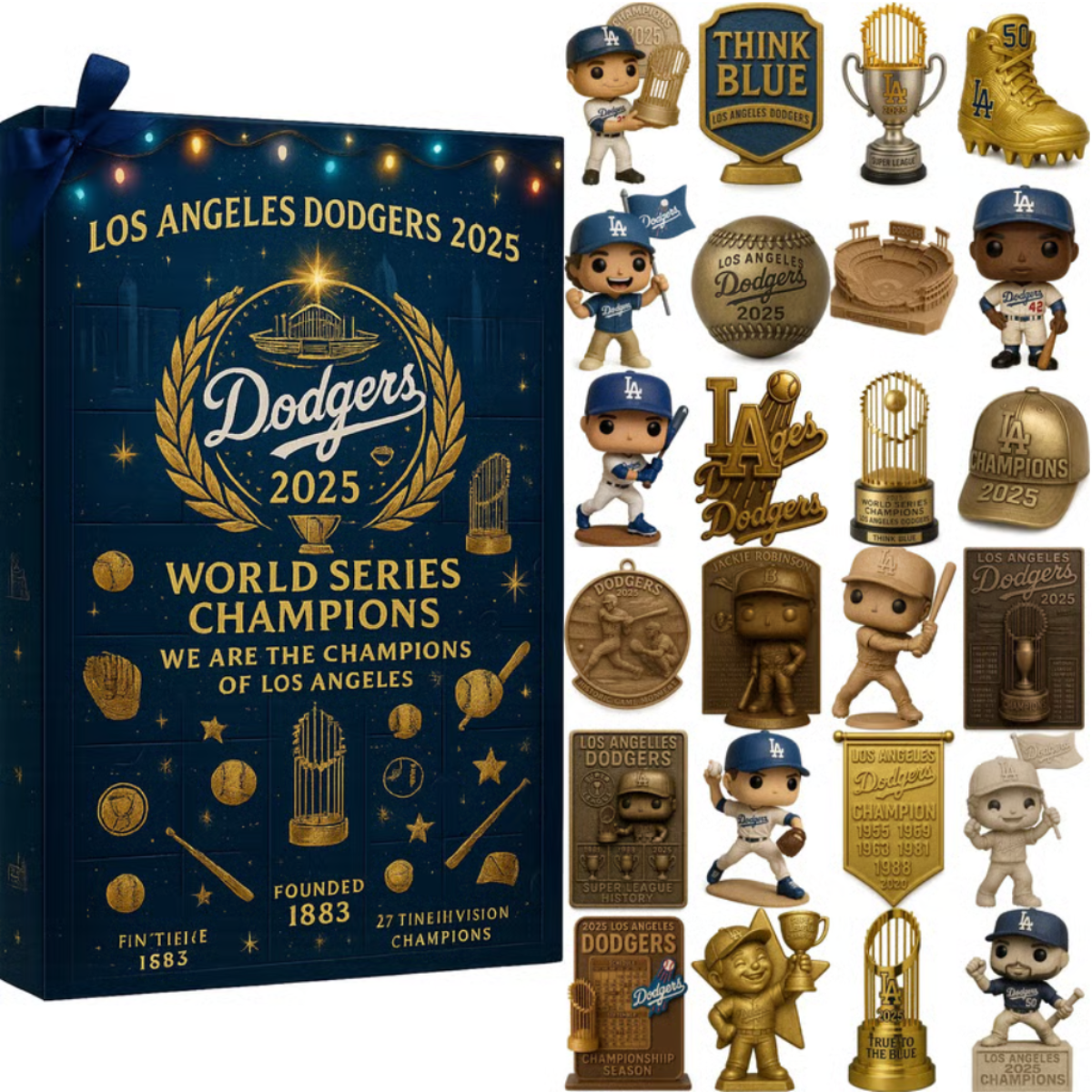 LA Dodgers World Series Champions 2025 Advent Calendar, Christmas Countdown Advent Calendar Gift Box With 24 Acrylic Ornaments - Image 3