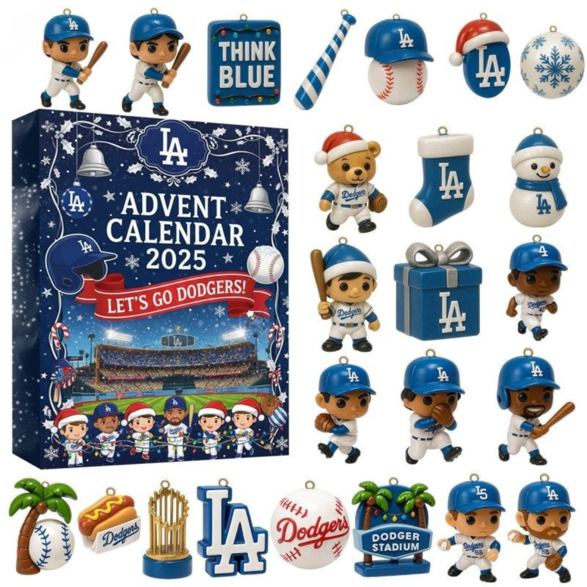 Los Angeles Dodgers Lets Go Dodgers Advent Calendar 2025, Christmas Countdown Advent Calendar Gift Box With 24 Acrylic Ornaments