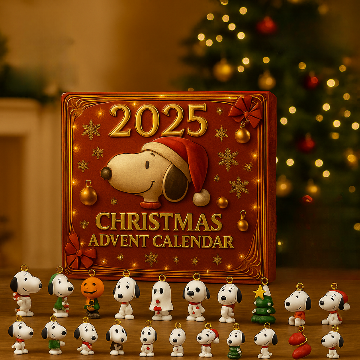 Snoopy Christmas Advent Calendar, Christmas Countdown Advent Calendar Gift Box With 24 Acrylic Ornaments - Image 4