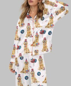 4th Of July Patriotic Golden Retriever Silky Satin Pajama Set