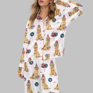 4th Of July Patriotic Golden Retriever Silky Satin Pajama Set