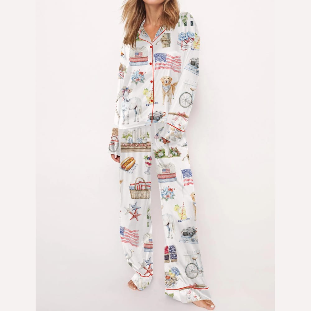 4th Of July Silky Satin Pajama Set For Women - Image 3