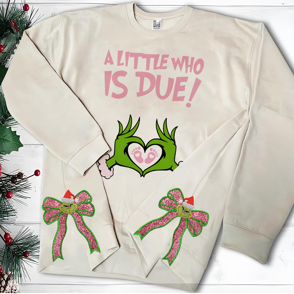 Grinchmas Pregnancy Announcement sweatshirt, Christmas Maternity, Christmas Pregnancy shirt, A little who is due sweatshirt, Baby Reveal - Image 5