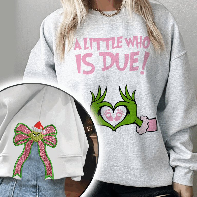 Grinchmas Pregnancy Announcement sweatshirt, Christmas Maternity, Christmas Pregnancy shirt, A little who is due sweatshirt, Baby Reveal