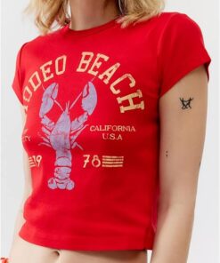 Alternative view of Beach Lobster Red, Women Y2k Print CropTop, Vintage Aesthetic Summer Teens Girl