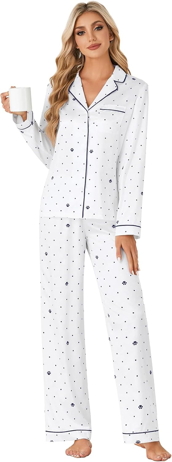 Women's Printed Pajama Set Button Down Long Sleeve Sleepwear and Pants Set PJ Lounge Set - Image 3