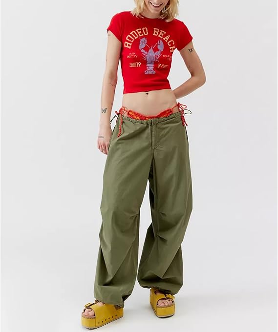 Beach Lobster Red, Women Y2k Print CropTop, Vintage Aesthetic Summer Teens Girl - Image 3