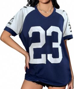 Women's Color Block V Neck Half Sleeve T-Shirt Basketball Jersey Tee Casual Streetwear Top