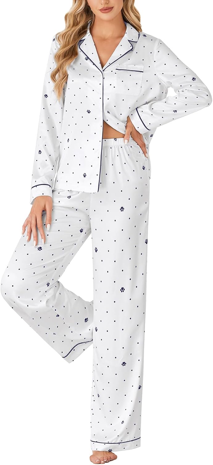 Women's Printed Pajama Set Button Down Long Sleeve Sleepwear and Pants Set PJ Lounge Set - Image 4