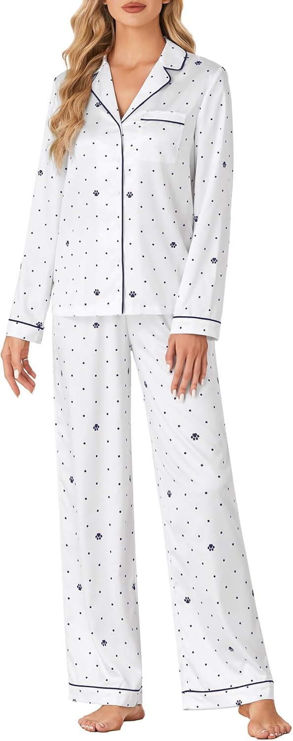 Women's Printed Pajama Set Button Down Long Sleeve Sleepwear and Pants Set PJ Lounge Set - Image 2