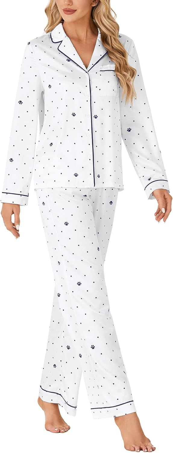 Women's Printed Pajama Set Button Down Long Sleeve Sleepwear and Pants Set PJ Lounge Set - Image 5