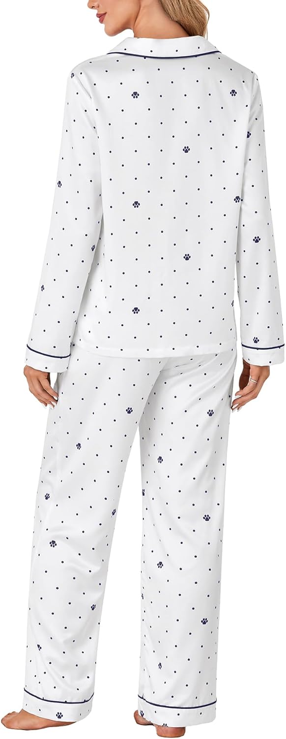 Women's Printed Pajama Set Button Down Long Sleeve Sleepwear and Pants Set PJ Lounge Set - Image 6