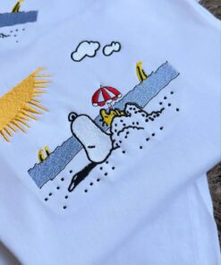 Embroidered Snoopy Beach, Summer Cute Dog Embroidered, Snoopy Travel Embroidered Sweater