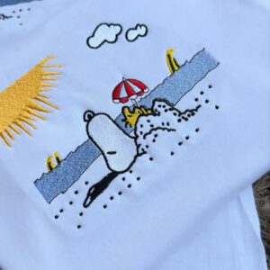 Embroidered Snoopy Beach, Summer Cute Dog Embroidered, Snoopy Travel Embroidered Sweater