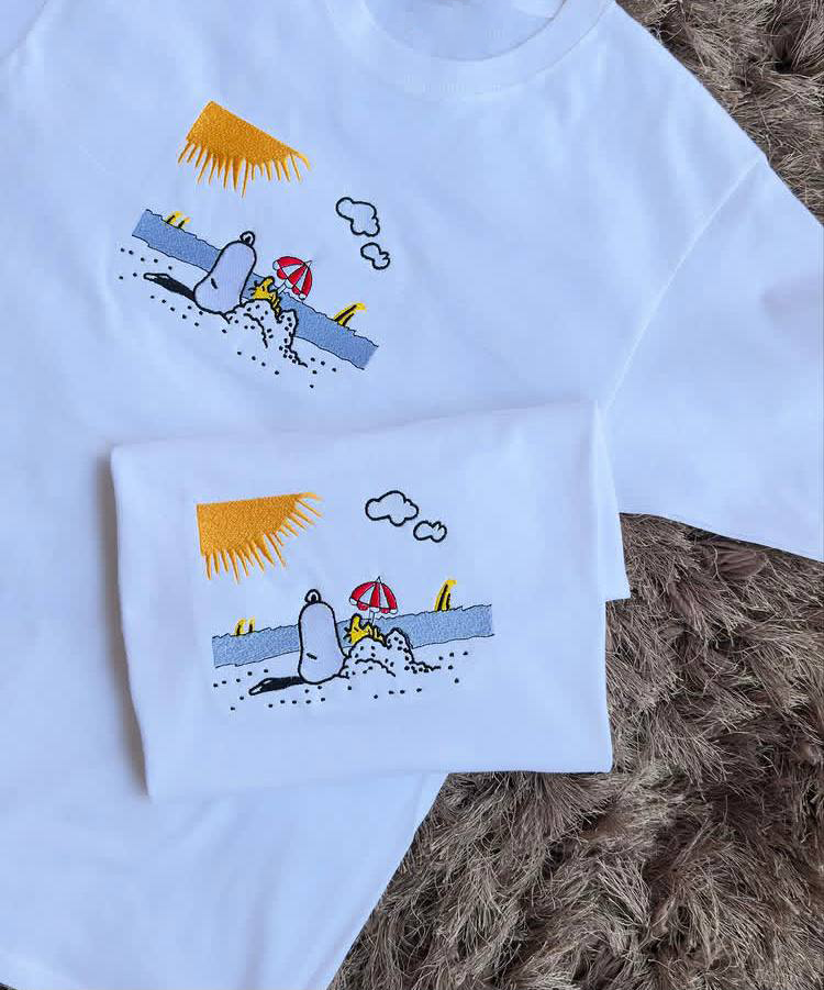 Embroidered Snoopy Beach, Summer Cute Dog Embroidered, Snoopy Travel Embroidered Sweater - Image 2