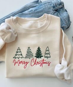 Christmas Tree Embroidered Matching - Hoodie