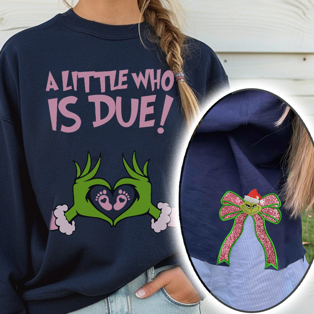 Grinchmas Pregnancy Announcement sweatshirt, Christmas Maternity, Christmas Pregnancy shirt, A little who is due sweatshirt, Baby Reveal - Image 3