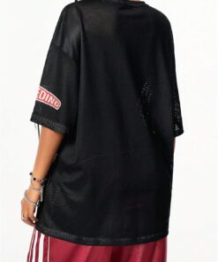 Alternative view of Women Number Print Jersey T Shirt Round Neck Half Sleeve Oversized Tee Tops