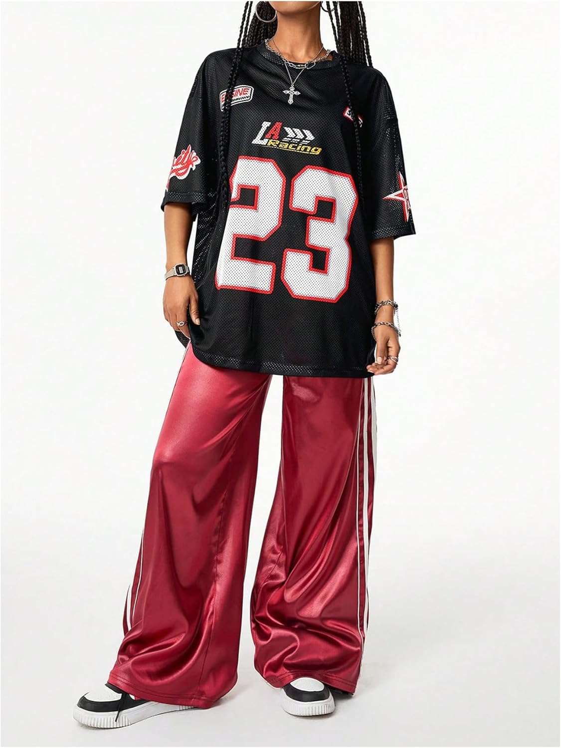 Women Number Print Jersey T Shirt Round Neck Half Sleeve Oversized Tee Tops - Image 6