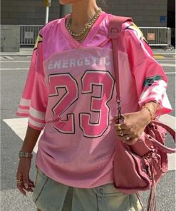 Alternative view of Women's Y2k Oversized Jersey Shirts Number Graphic Print Patchwork Half Sleeve Tee Streetwear