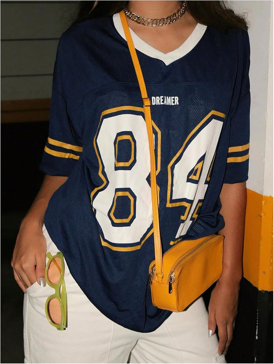 Women's Y2k Oversized Jersey Shirts Number Graphic Print Patchwork Half Sleeve Tee Streetwear - Image 4