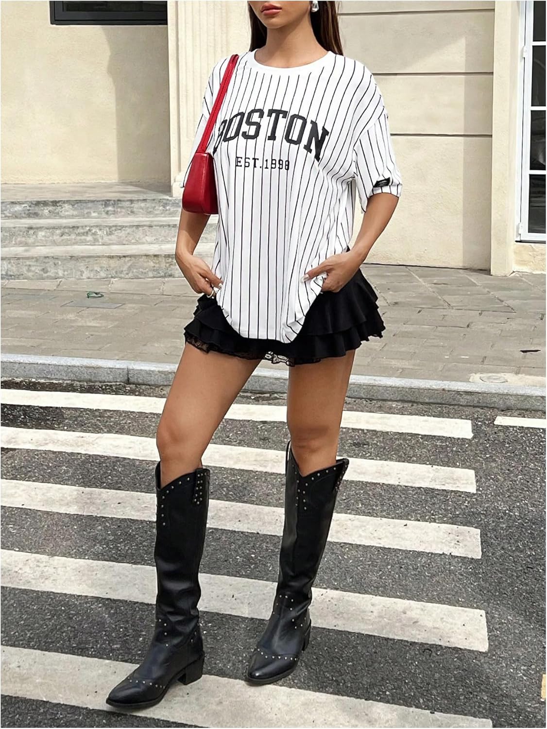 Women's Y2k Oversized Jersey Shirts Number Graphic Print Patchwork Half Sleeve Tee Streetwear - Image 10