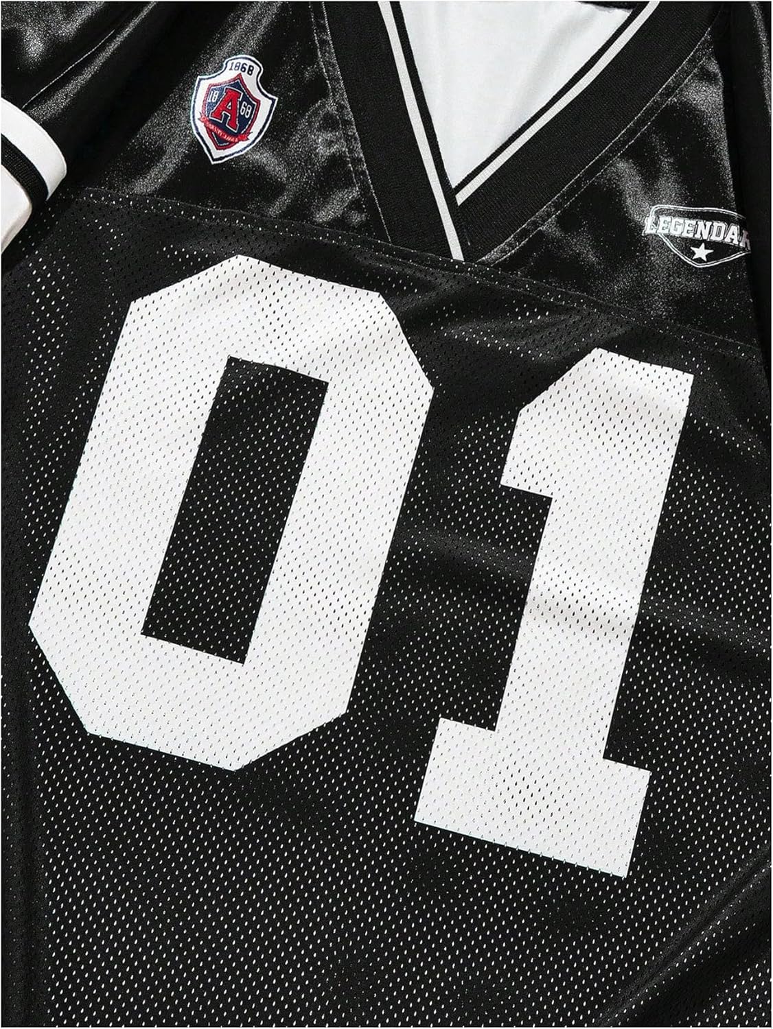 Women's Oversized Letter Graphic Jersey Tee Color Block Short Sleeve Y2K Mesh Football Jersey Tops - Image 9