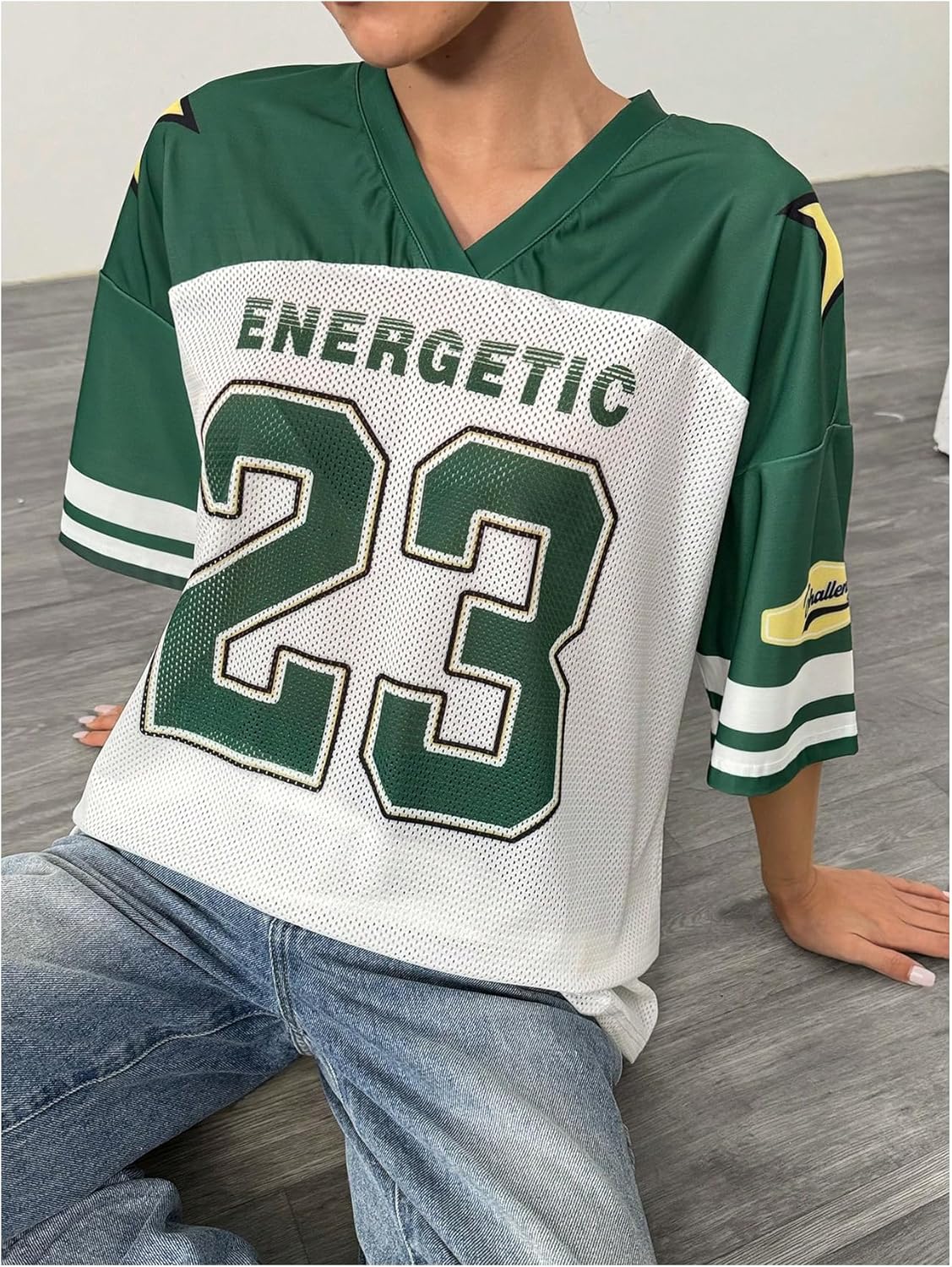 Women's Y2k Oversized Jersey Shirts Number Graphic Print Patchwork Half Sleeve Tee Streetwear - Image 5