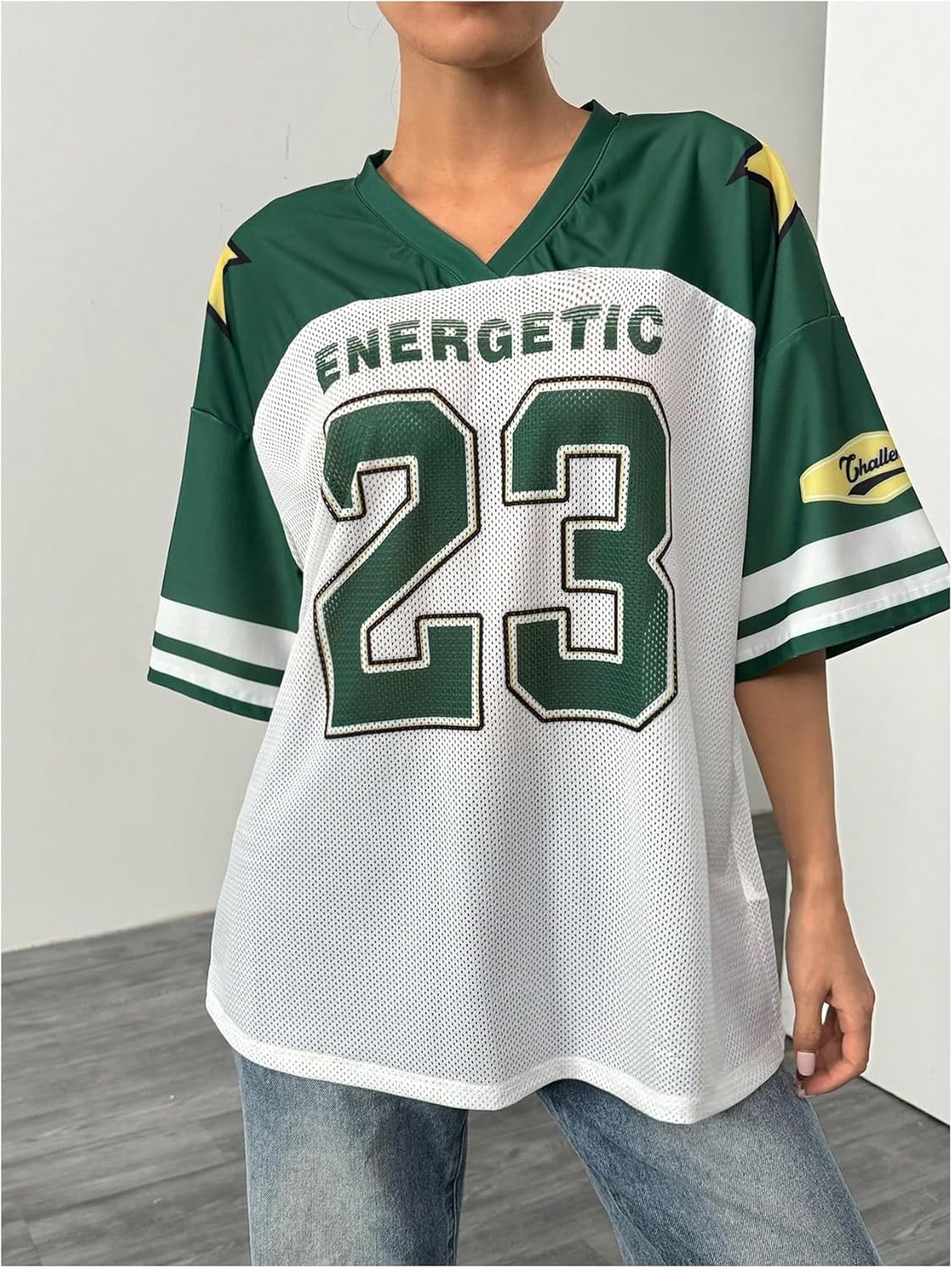 Women's Y2k Oversized Jersey Shirts Number Graphic Print Patchwork Half Sleeve Tee Streetwear